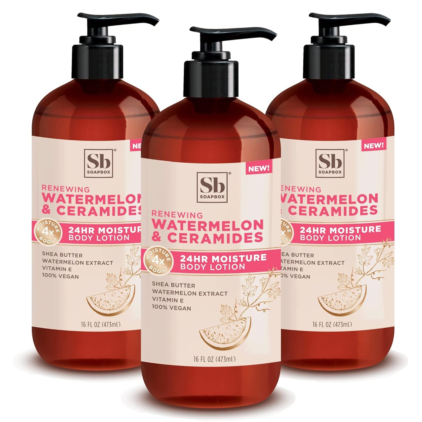 Soapbox Moisturizing Body Lotion, Coconut Milk & Sandalwood with Aloe and Shea Butter, Pack of 3 Hand Lotion Bottles, Vegan Skin Care Products, Moisturizer for Dry Skin, 3 Pack, 16oz Each