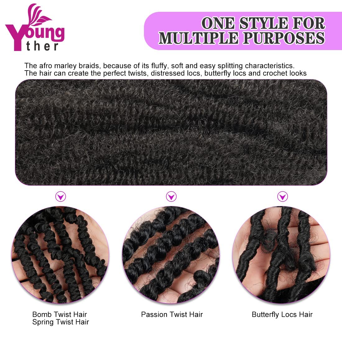 Pre-Separated Springy Afro Twist Hair 16 Inch 3 Packs Soft Spring Twist Hair for Butterfly Locs Wrapping Hair For Soft Locs Synthetic Marley Twist Braiding Hair Extensions for Black Women (#4)