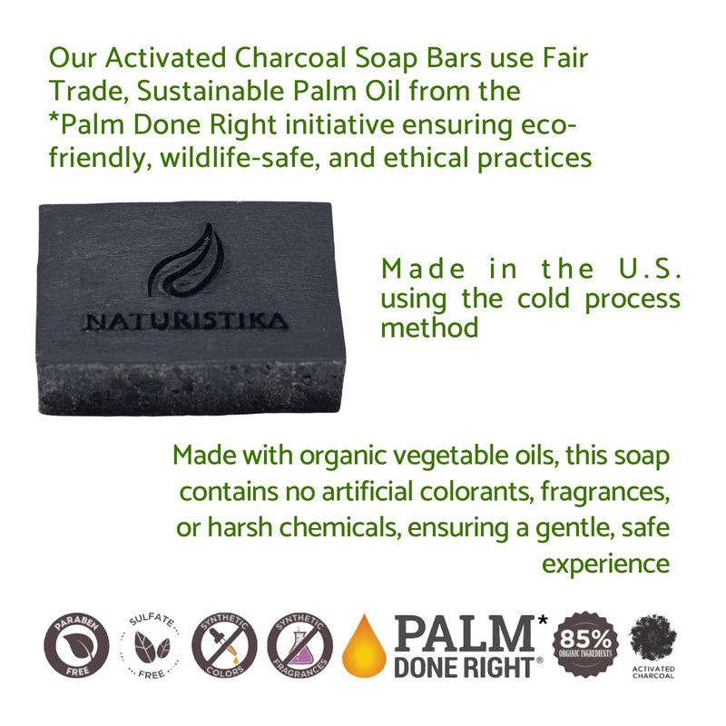 Naturistika Activated Charcoal Soap Bar (3 Pack), Vegan and All Natural Handcrafted with Organic Oils. Face and Body Soap. For Men, Women and Teens. Unscented.