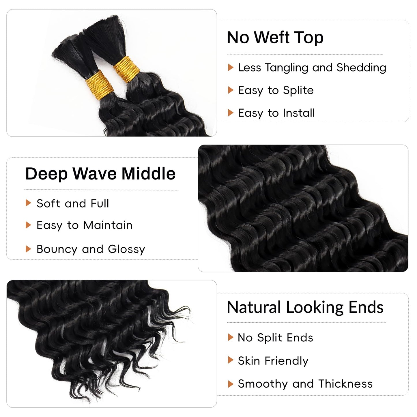 Dorsanee Deep Wave Bulk Hair for Braiding 16 Inch 2 Bundles 200g Natural Black Curly Braiding Hair for Boho Braids No Weft Wet and Wavy Braiding Hair Extensions (#1B,100g/bundle)