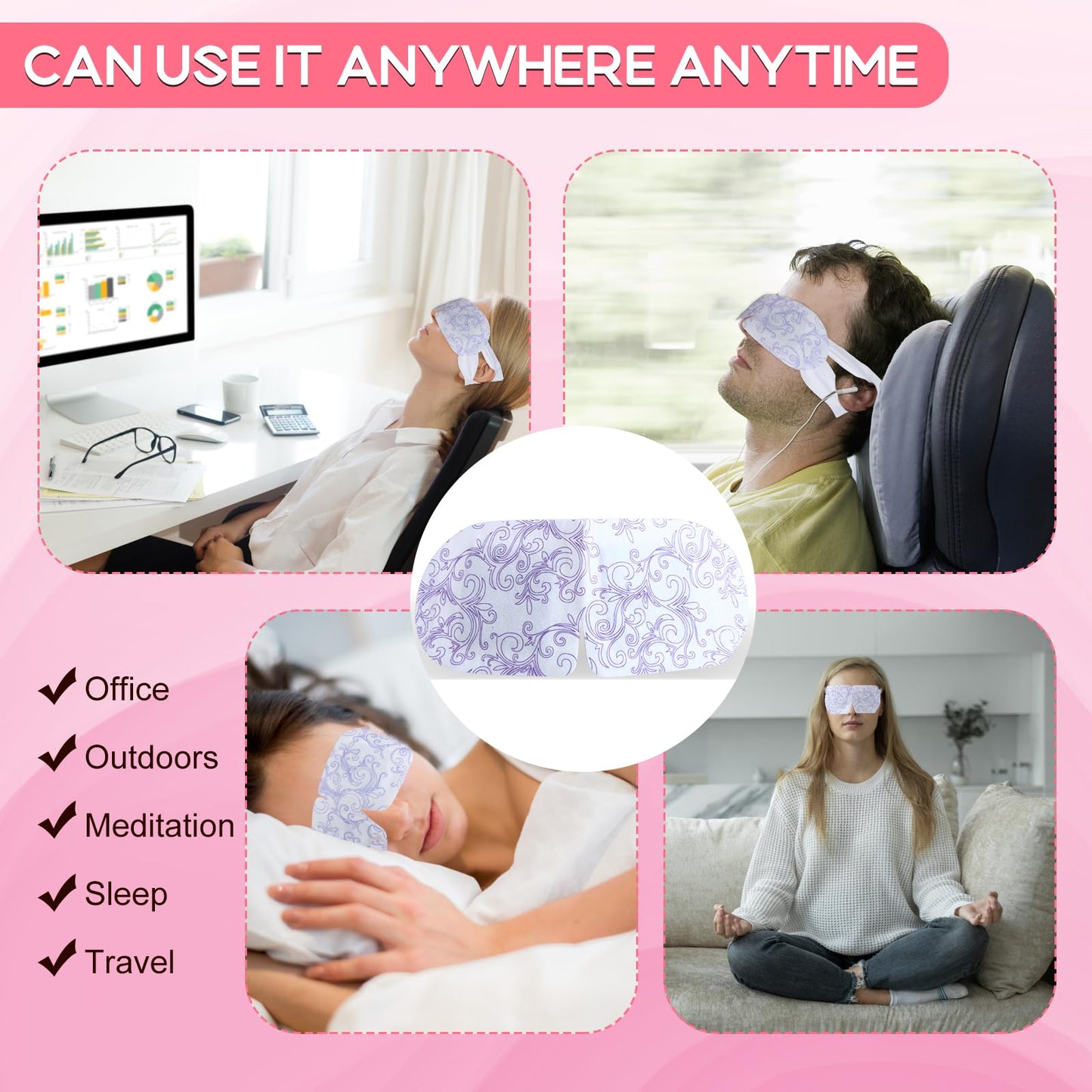 XPCARE 32 Pack Steam Eye Masks for Dry Eyes, SPA Warm Sleep Eye Mask, Disposable Heated Eye Mask for Dark Circles, Puffy Eyes, Relief Stress Eye Fatigue(Rose)