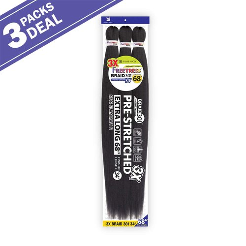 FreeTress Natural Texture Braids 3X Pre-Stretched Braid 301 34" (3-pack, 613)