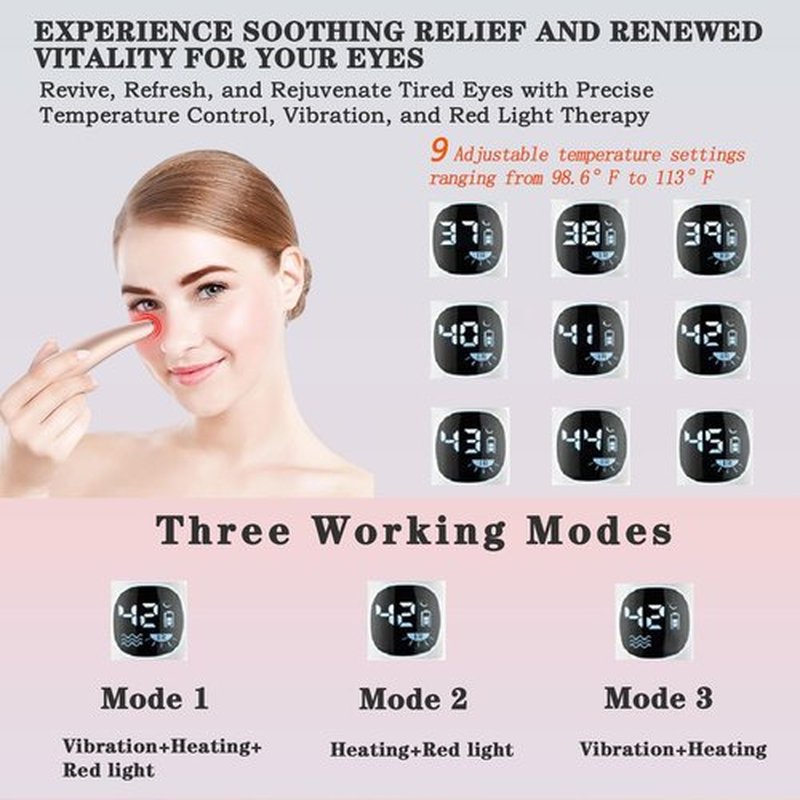 Vowleike Eye Lift Wand, 3 in 1 Vibrating 98°F to 113°F LCD Eye Massager for Dry Eyes, Dark Circles and Puffiness, Face & Neck Lifting Tool for Fine Lines and Wrinkles, Rose Gold