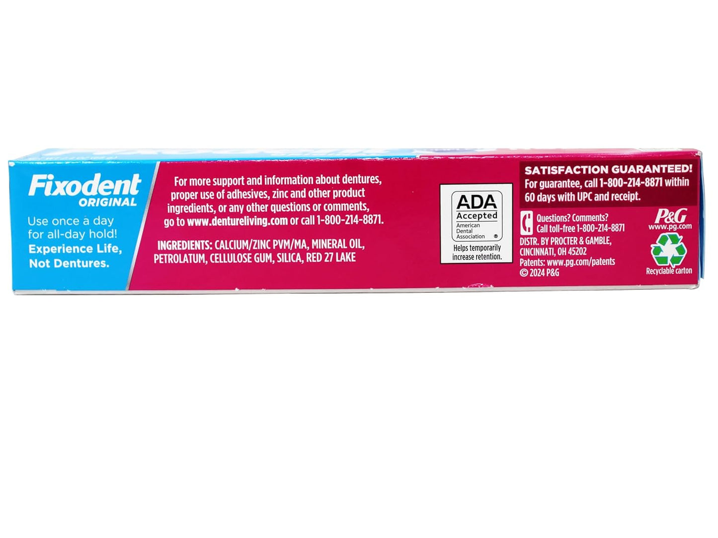Fixodent Denture Adhesive Cream Original, All Day Hold for Fulls and Partials, 2.4 oz, (Pack of 4)