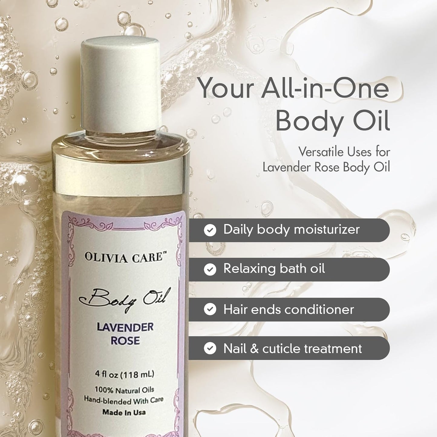 Olivia Care 3 Pack Body Oils: Apricot Fig, French Rose, Jasmine Gardenia - Natural Perfume Oils For Women & After Bath Oils Body Moisturizers, Rich in Vitamin E, K, & Omega (3 Scents)