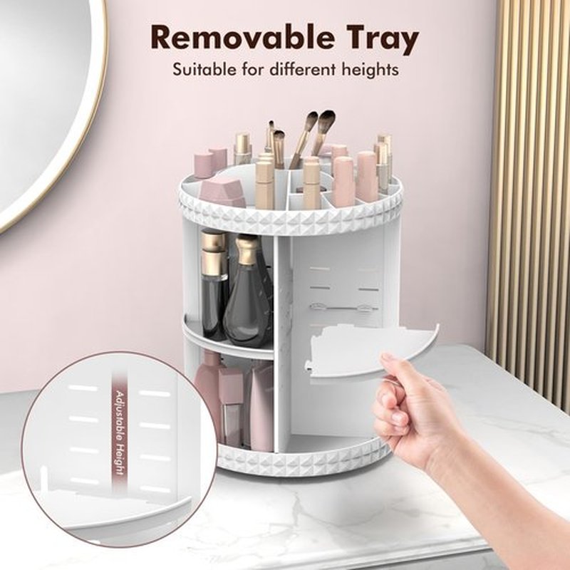 Rosoenvi Rotating Makeup Organizer, 360° Spinning Skincare Organizers, Adjustable Layer Cosmetic Storage Lazy Susan Makeup Organizers for Dresser Bathroom, Medium, White