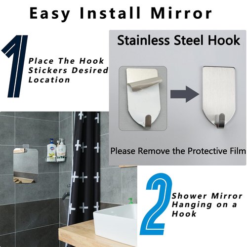 quegau Shatterproof Shower Mirror for Shaving with Hook, (Larger 11 x7 Inch) 40% Cheaper Than The Original, Unbreakable Deluxe Plexiglass Makeup Mirror,Bathroom Wall Hanging,Portable Handheld Camping