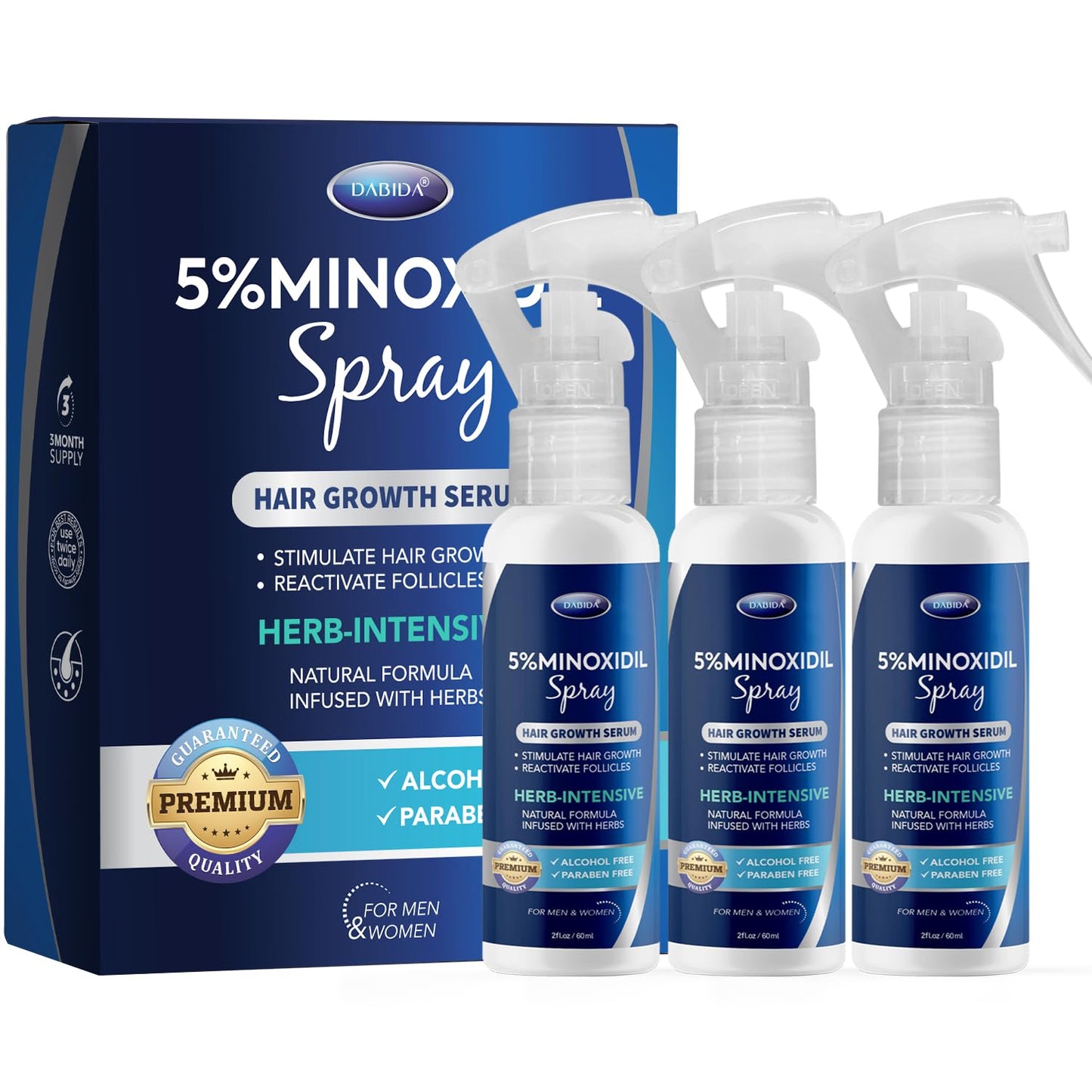 5% Minoxidil Spray for Hair & Beard Growth, Hair Regrowth,Hair Loss Treatments for Men & Women 60ml * 3bottles
