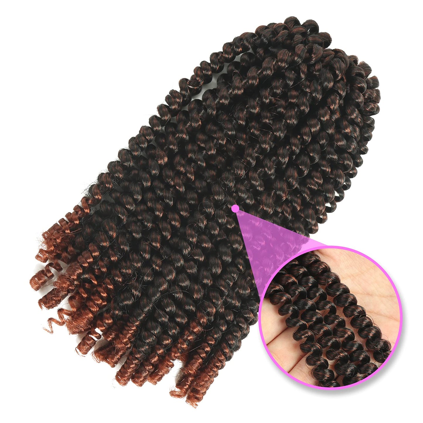 8 inch Spring Twist Crochet Braids Hair for Butterfly Locs Bomb Twist Crochet Hair Beyond Beauty Ombre Colors Synthetic Fluffy Hair Extension 7 Packs (8 Inch, T350)