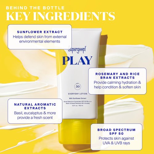 Supergoop! PLAY Everyday Lotion SPF 50 - Broad Spectrum Body & Face Sunscreen for Sensitive Skin - Great for Active Days - Fast Absorbing, Water & Sweat Resistant - 5.5 fl oz - 2 Pack