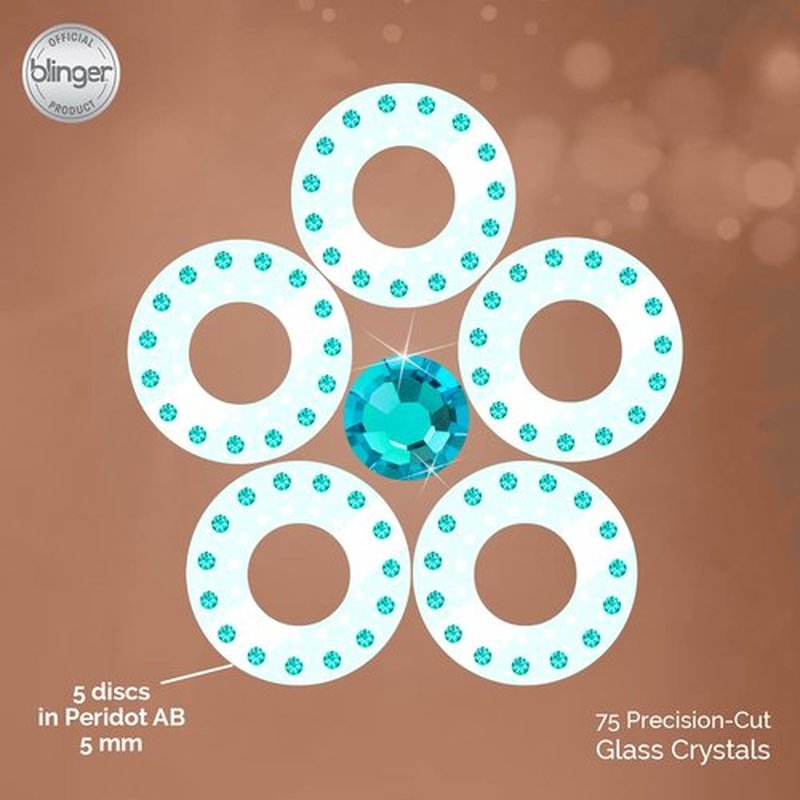 blinger Crystal Refill Pack | 5 Discs - 75 Precision-Cut Glass Crystals | Styling Tool not included | Light Turquoise 4 mm