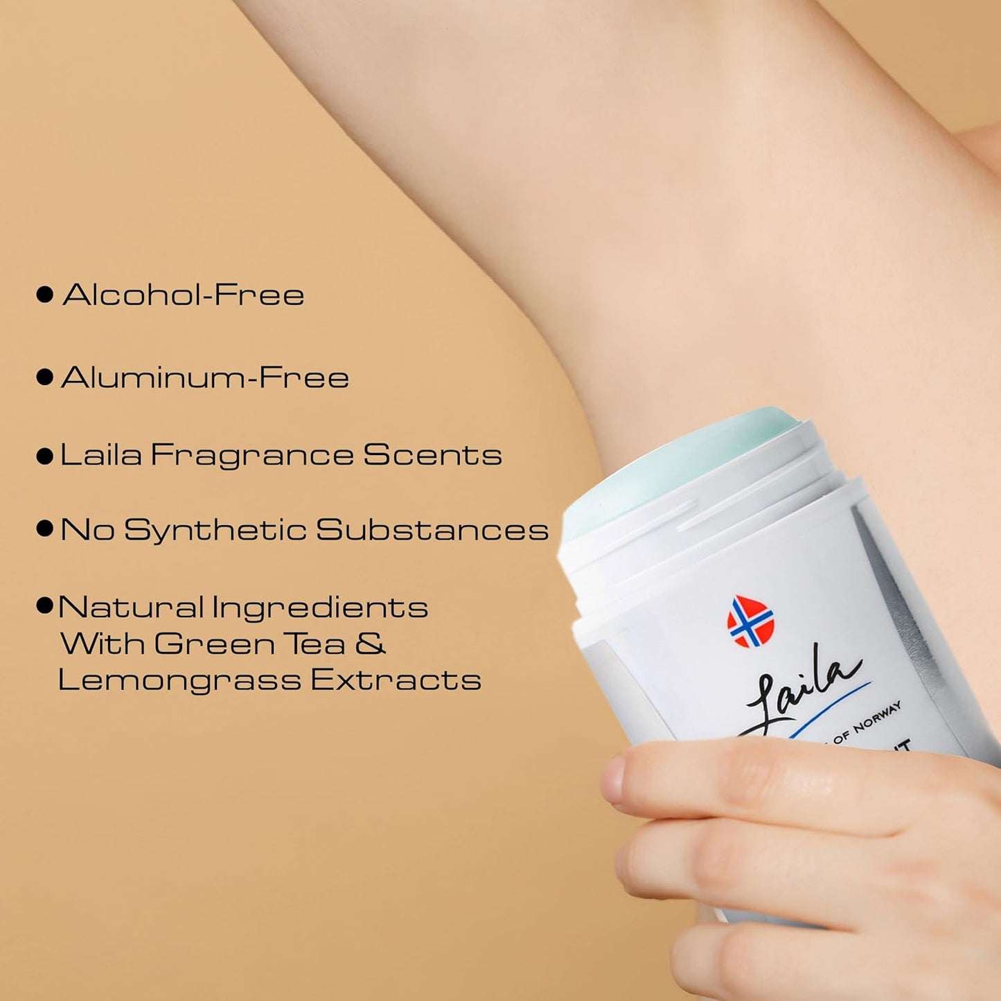 Geir Ness Laila Deodorant - With Green Tea And Lemongrass Extracts - Alcohol And Aluminum Free for Sensitive Skin - Long Lasting Fresh and Clean Scent