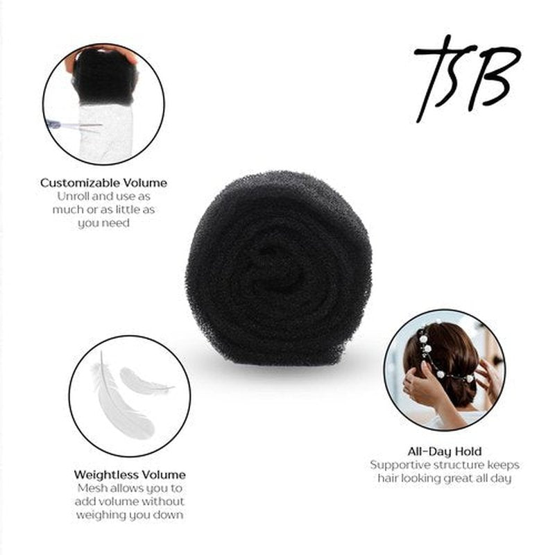 TSB Hair Filler, Black, 1 Pack - Patent Pending Volume and Bun Maker Tool - Ultimate Hair Bumps for Brides, Performers - Non-Irritating, All-Day Hold