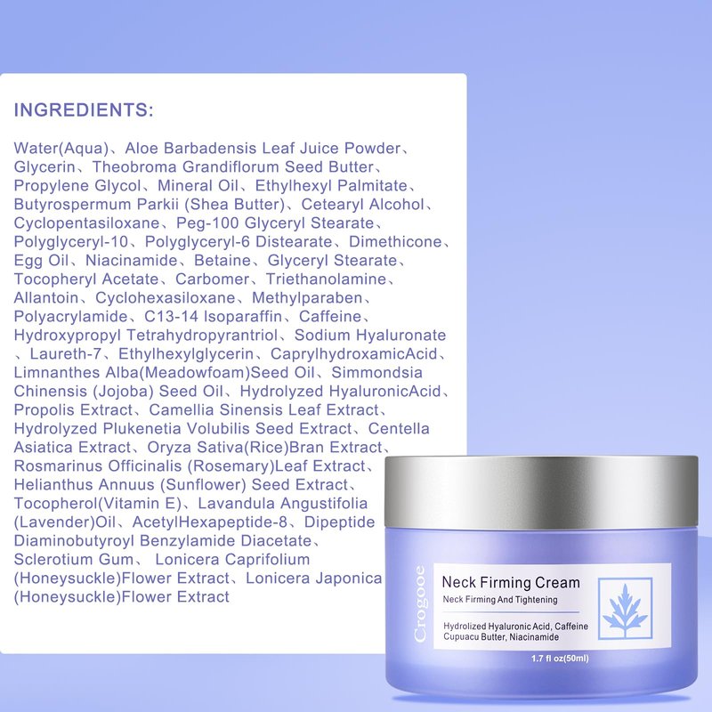 Crogooe Neck Firming Cream - Neck Creams for Tightening and Firming, Tightening and Lifting Wrinkles & Crepey Skin for Neck & Décolleté-1.7 fl.oz