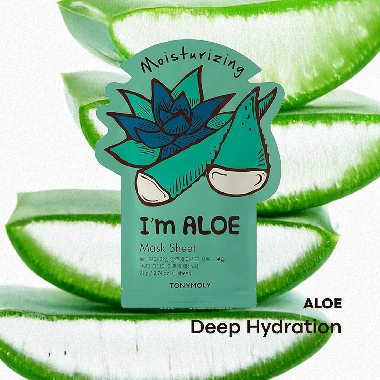 TONYMOLY I’m Aloe Sheet Mask 10-Pack – Korean Skincare Face Masks for Hydrating, Moisturizing & Vitamin-Infused Care – Soothes, Refreshes & Nourishes Skin