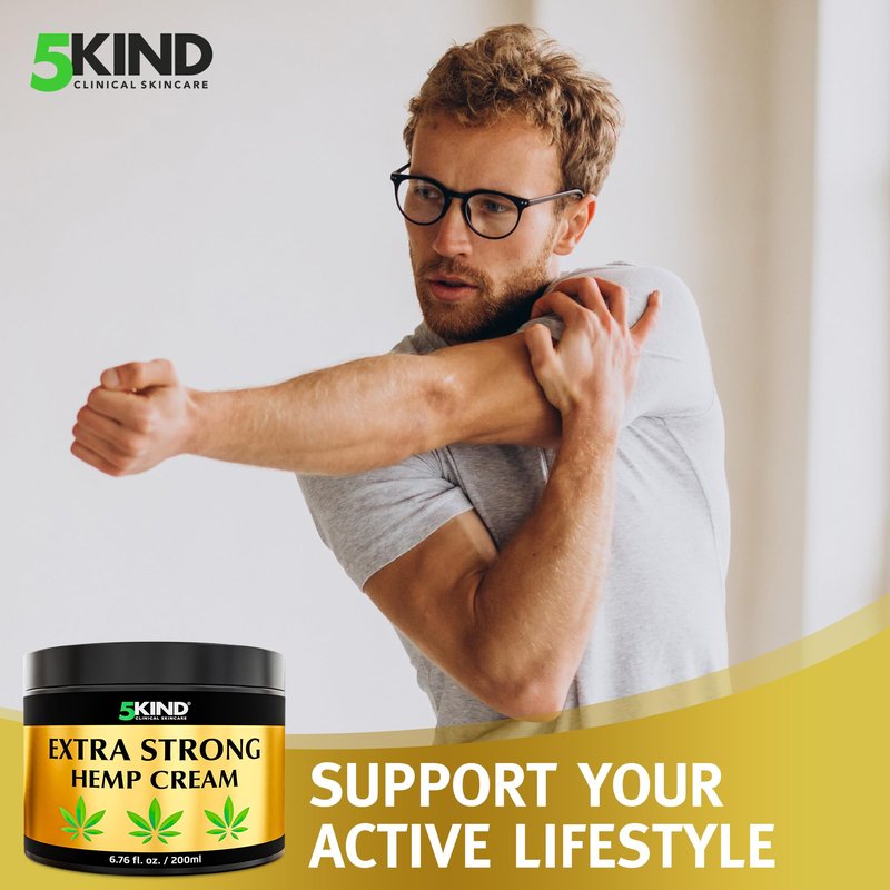 5kind Extra Strong Hemp Cream 6.76 fl oz - Maximum Strength - Natural Topical Cream - Muscle Rub for Lower Back, Joints, Neck, Knees, Shoulders