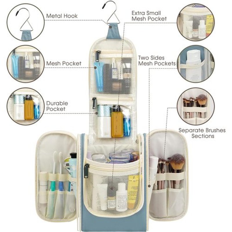 Narwey Small Hanging Travel Toiletry Bag Cosmetic Make up Organizer for Women and Men (Medium, Greyish Blue)