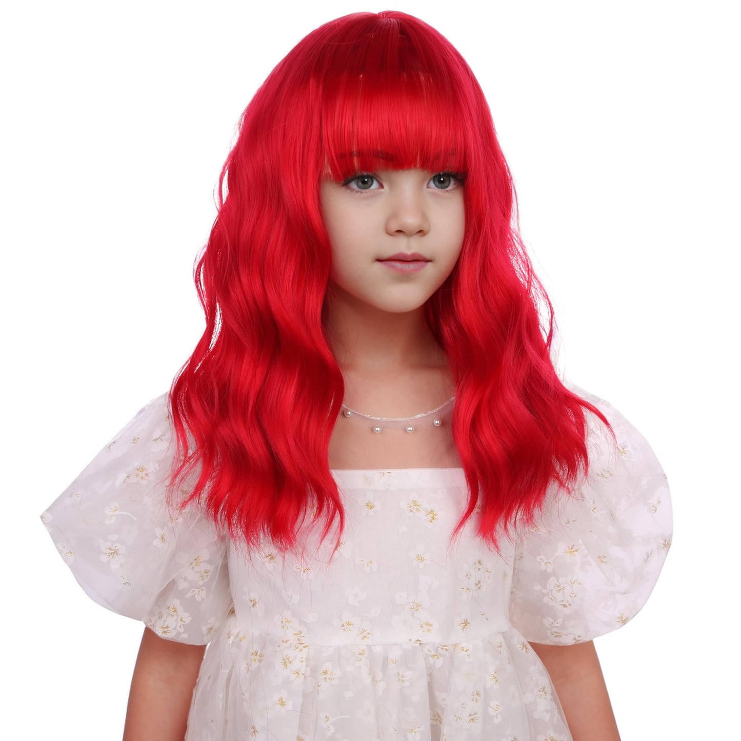 DUDUWIG Kids Red Wig Girls Short Red Wavy Curly Wigs Children Red Wig with Air Bangs Synthetic Cosplay Hair Wig