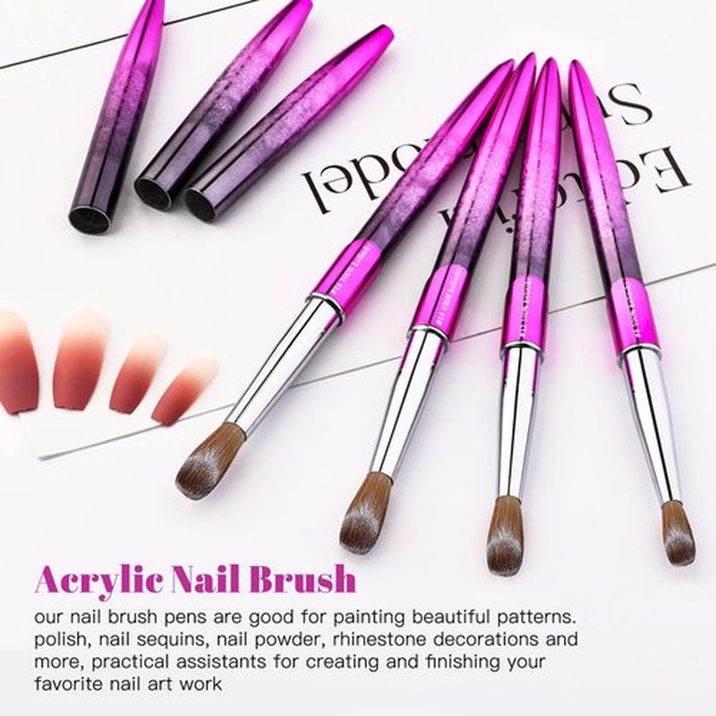 Eptbsdu Pure Kolinsky Acrylic Nail Brush, Nail Brushes with Metal Handle Nail Art Acrylic Application, Gel Nail Powder Brush Nail Extension Professional Salon Quality (#10, Purple)