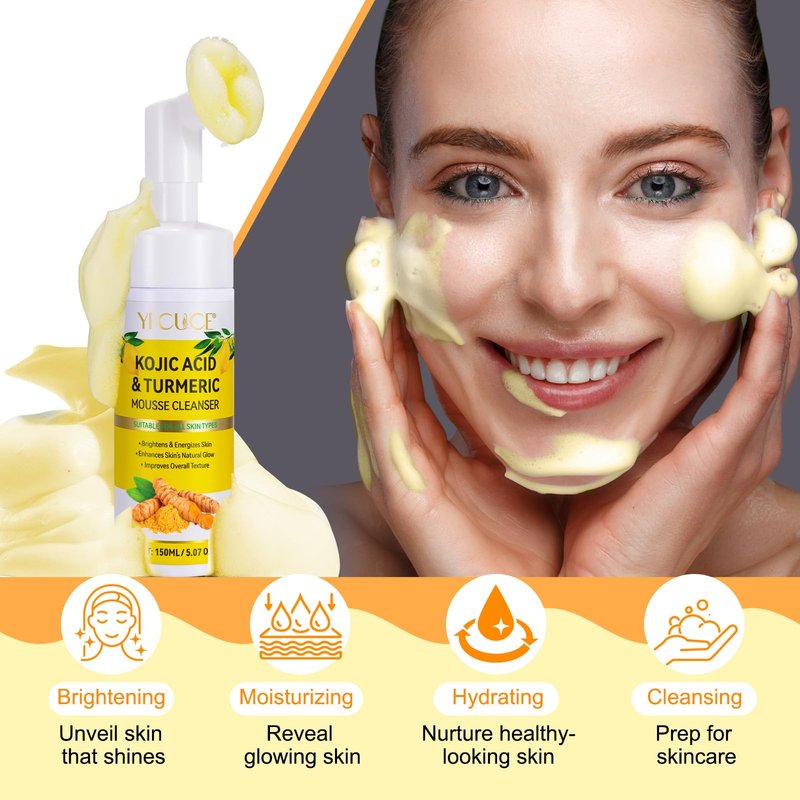A r b c r n 2 Pack Turmeric Cleansing Mousse,Kojic Acid Facial Cleanser for Fce Wash and Firming Skin,Remove Excess Keratin-Deep Clean Pores 150ML