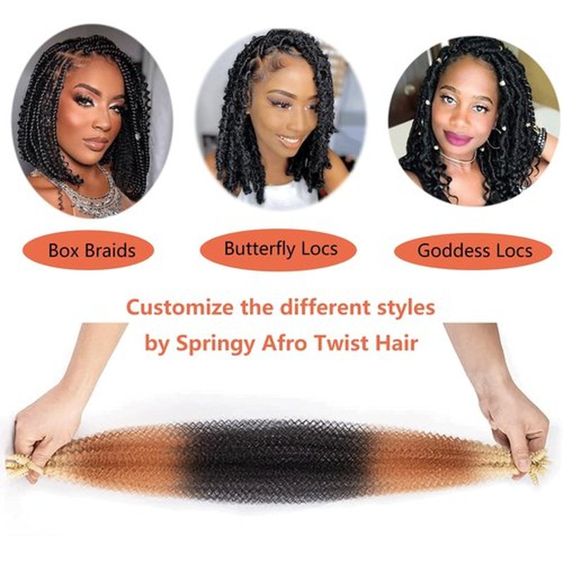 Afro Twist Hair Springy Twist Hair Marley Twist Braiding Hair 14 Inch 7 Packs Pre Fluffed Pre Separated Kinky Twist Hair Braids Marley Crochet Hair Extensions (T1B/27/613)