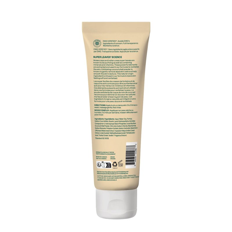 ATTITUDE Exfoliating Body Scrub with Niacinamide, EWG VERIFIED, Gently Removes Dead Skin Cells for Smooth, Coconut Shell Powder & Pumice, Soft Skin, Amber Vanilla, 8 Fl Oz