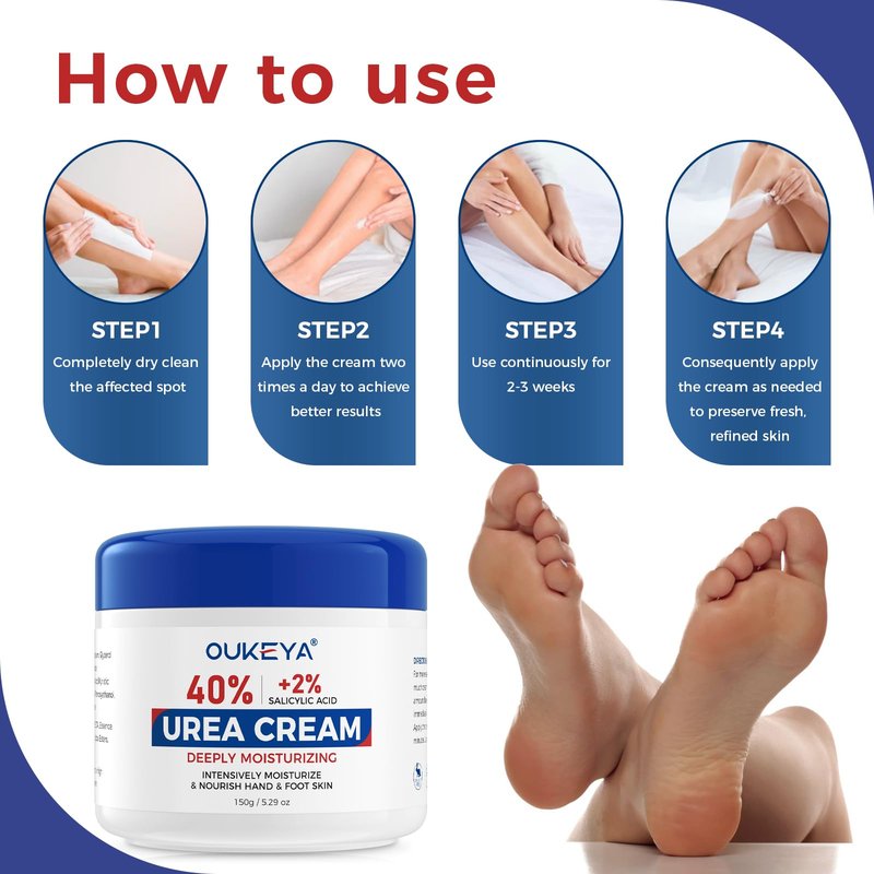 OUKEYA NEW FORMULA Urea Cream 40% Plus 2% Salicylic Acid for Feet Maximum Strength, Dry Cracked Hand Heel Moisturizing Repair Lotion for Knees, Elbows, Removes Corns, Dead Skin Cream, 5.29 oz