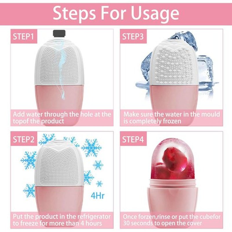 KOGITI Ice Mold for Face, Ice Roller for Face & Eye, Beauty Facial Ice Rollers Ice Holder Mold Face Puffiness Relief Massage Skin Care Tools, Ice Facial Cube (Brush-Pink White)