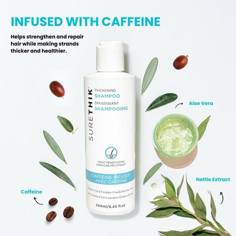 SURETHIK Hair Thickening Shampoo - With Caffeine & Nourishing Oils - Sulfate, Paraben & Silicone Free (250ml)