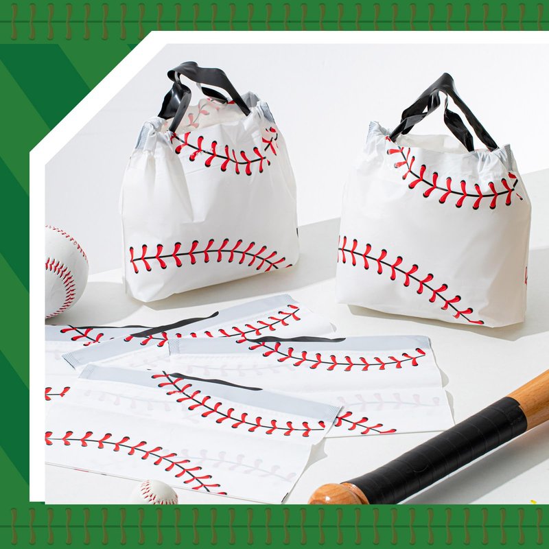 Flutesan 50 Pcs Baseball Party Favor Bags 6" x 8" Plastic Baseball Snack Goodie Bags Drawstring Gift Packaging for Team Kids Boys Birthday Sports Theme Party Favors Supplies