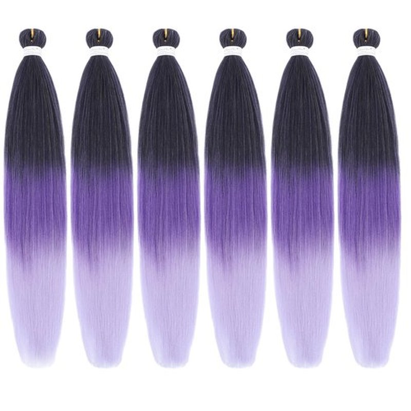 Liang Dian Pre-Stretched Braiding Hair 22 Inch 6 pcs Hot Water Setting Synthetic Hair Crochet Braiding Hair Extension (Mixed black/Dark Purple/Light Purple)