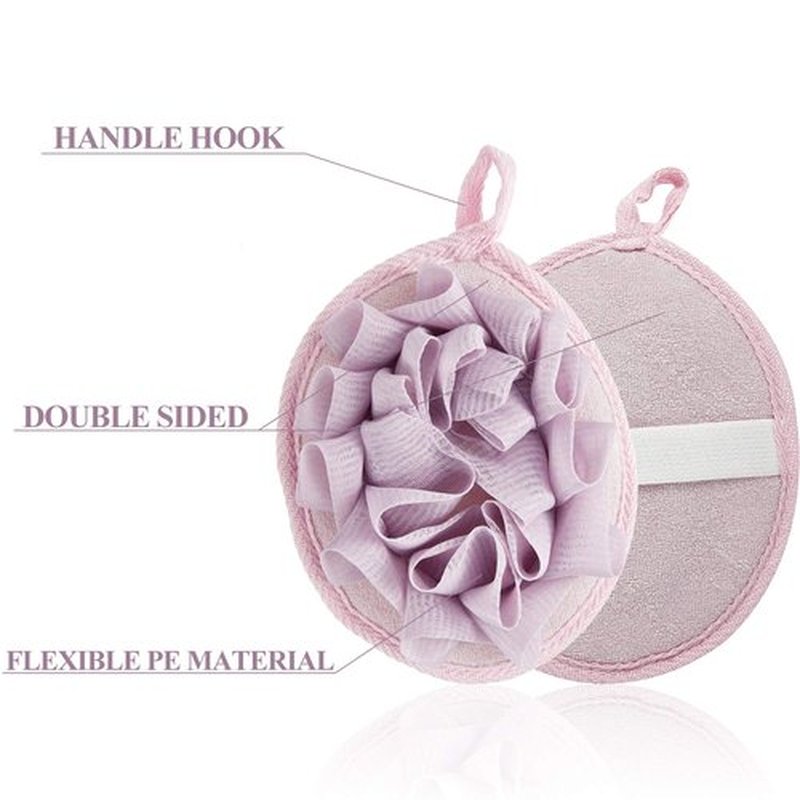 Boao 6 Pieces Bath Shower Pouf Sponge Mesh Pouf Shower Ball Exfoliating Body Sponge Pad Shower Scrubber Ball Shower Glove with Flower Bath Ball (Beige, Green, Purple)