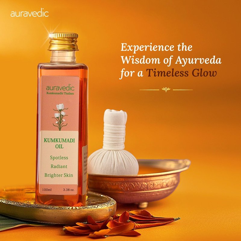Auravedic Kumkumadi Oil Pure Saffron for Ultra Radiant Skin | Ayurvedic Oil for Dull, Dehydrated & Tired Skin | Lightweight Hydrating Formula for Smooth Texture | 3.38 Fl Oz (100ml)