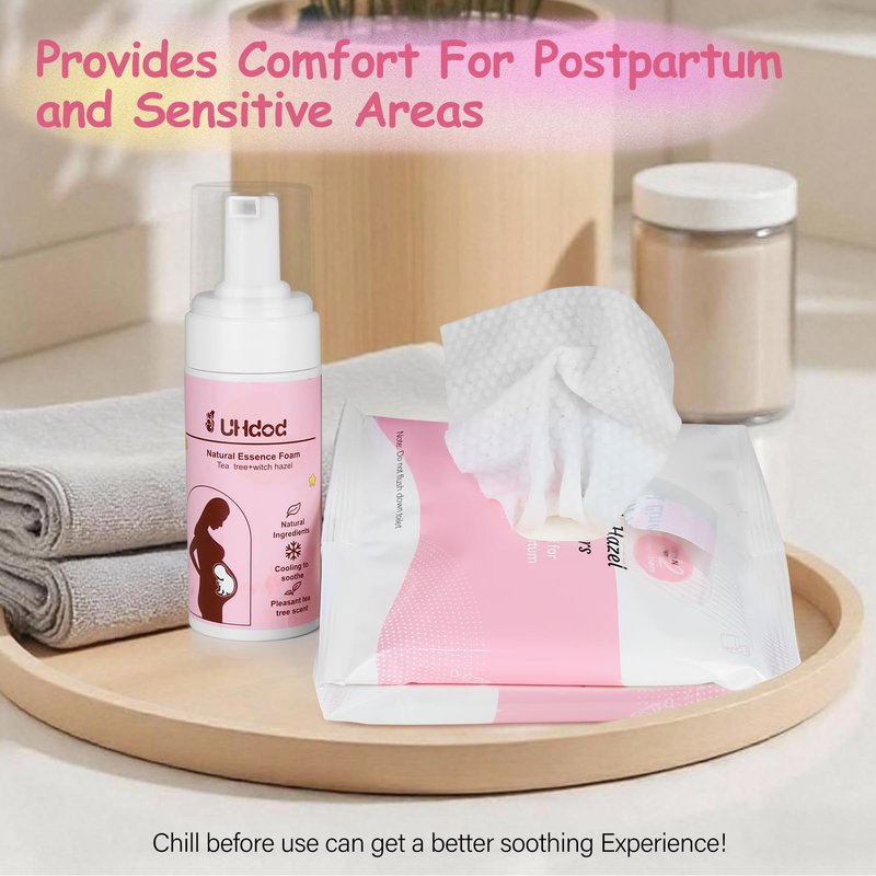 UHdod Witch Hazel Perineal Soothing Foam & Perineal Cooling Pad Liners for Postpartum Care - Postpartum Essentials Recovery Kit Includes 5 Fl Oz Witch Hazel Foam, 36 Perineal Cooling Pad Liners