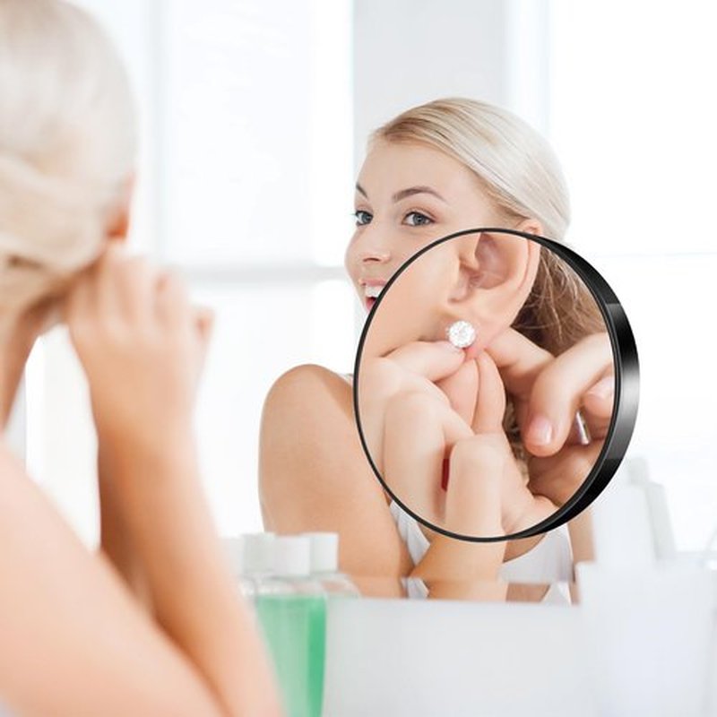FAHZON 10X Magnifying Mirror, Magnified Mirror 3.5" with Two Suction Cups and Tweezers, Travel Magnifying Mirror Set Comes with Portable Storage Bag, Small Magnifying Mirror for Travel(Black)