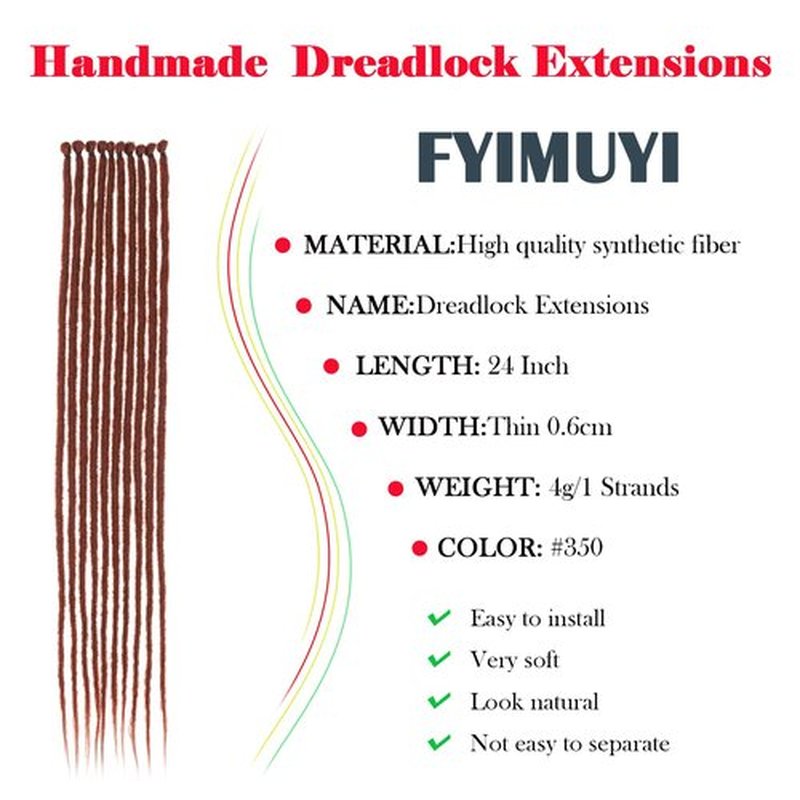 Synthetic straight double tail dreadlocks Hippie style punk crochet 24 inch 20 strands thin 0.6cm female flexible cord extension Synthetic hair crochet hair extension #350