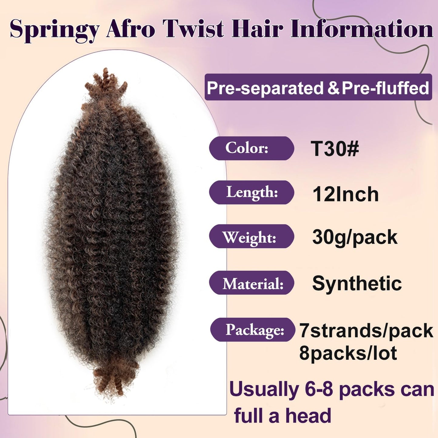 Ombre Brown Afro Twist Hair 12 Inch Marley Hair 8 Packs Cuban Twist Hair Pre Fluffed Spring Twist Hair Extension for Twisting Hair T30 Springy Afro Kinky Twist Braiding Hair for Soft Locs