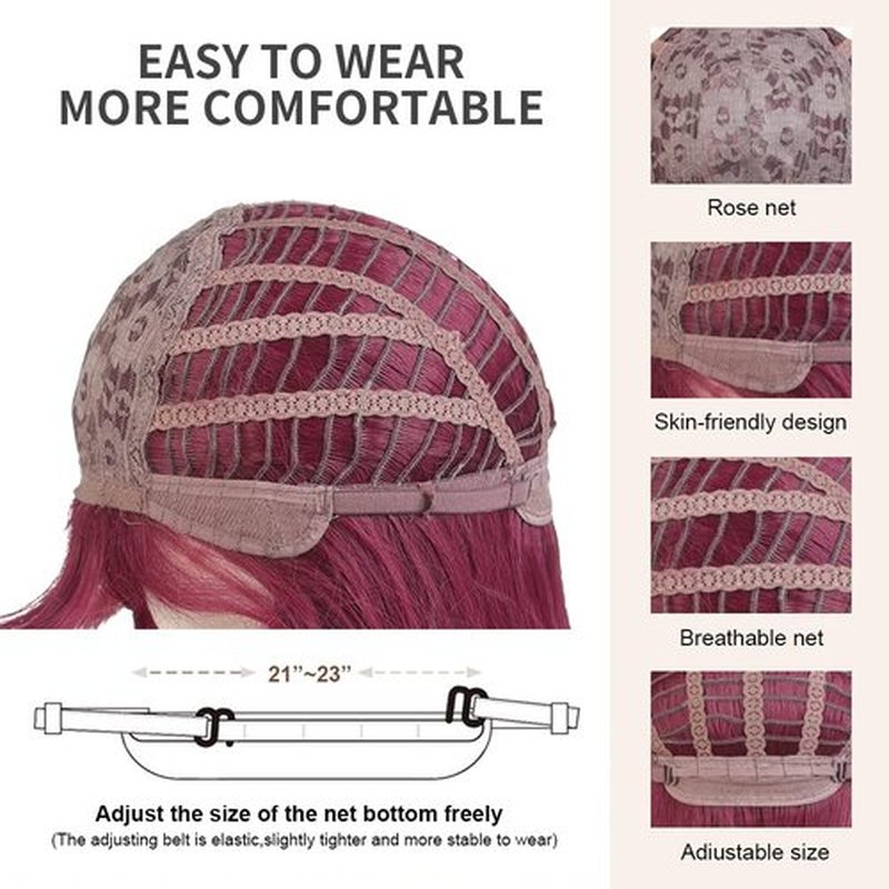 OUFEI Long Wavy Wine Red Wigs for Women Natural Synthetic Hair Heat Resistant Wigs for Daily Party Cosplay Wear-28 Inches