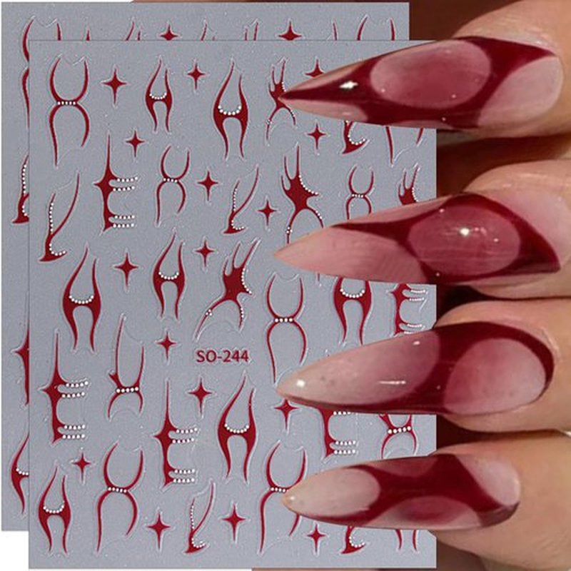 Metallic Line Nail Stickers Flame Nail Decals 3D Self-Adhesive Sticker for Nails 4PCS Silver Red Black Gold Line Designs Y2K Nail Art Stickers for Women Acrylic French Nail Supplies Decorations DIY
