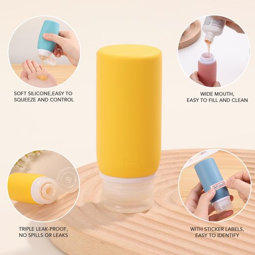 Muslish 21 Pack Travel Bottles for Toiletries, Leak-Proof TSA Compliant Silicone Travel Size Containers for Shampoo and Conditioner, BPA Free with Toiletry Bag (Yellow)