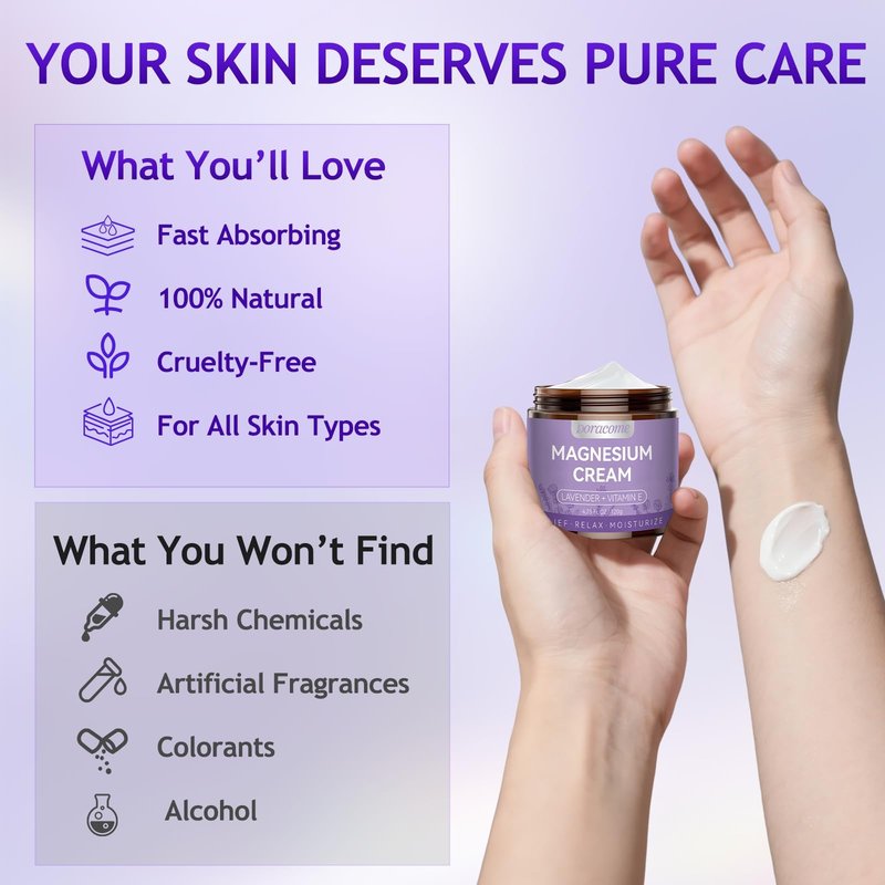 Doracome Magnesium Moisturizing Cream for Muscle Relief, Sleep Support and Stress Relief, Fast-Absorbing Formula,Skin Friendly,Lightly Scented