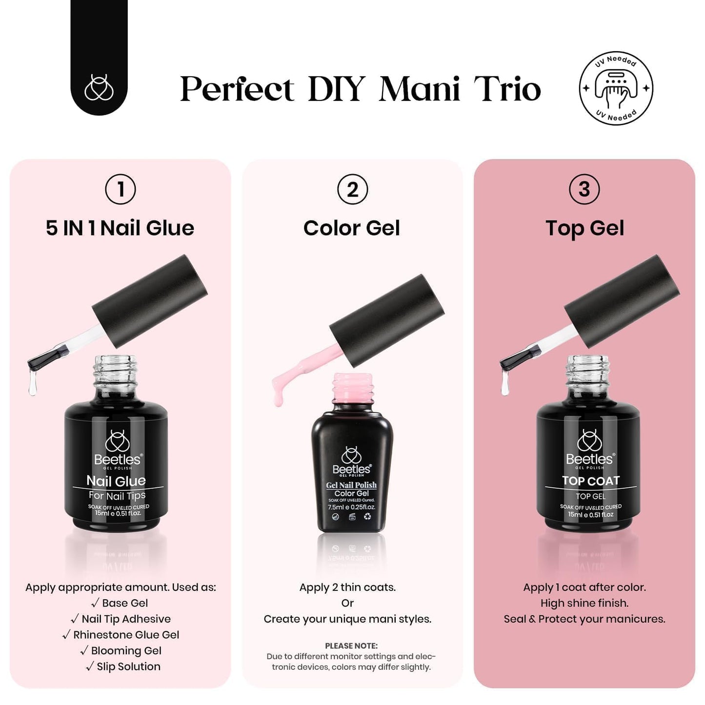 Beetles Gel Nail Kit 600Pcs 15 Sizes Medium Almond Nail Tips with Pink Color Gel Top Coat,Soft Clear Nail Tips Set 5 In 1 Nail Glue Uv Nail Lamp Easy Nail Extension Set Valentine's Day Gifts for Women