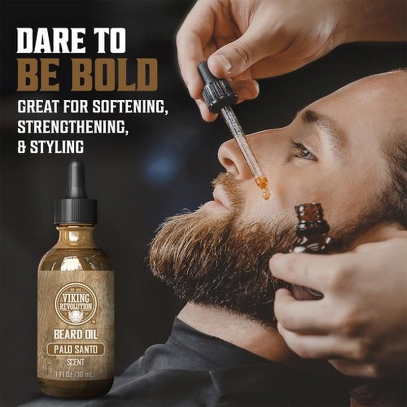 Viking Revolution Palo Santo Beard Oil for Men - Natural Mens Beard Oil with Argan Oil and Jojoba Oil - Beard Softener, Strengthens and Moisturizes - Beard Conditioner for Men (Palo Santo, 1 Pack)