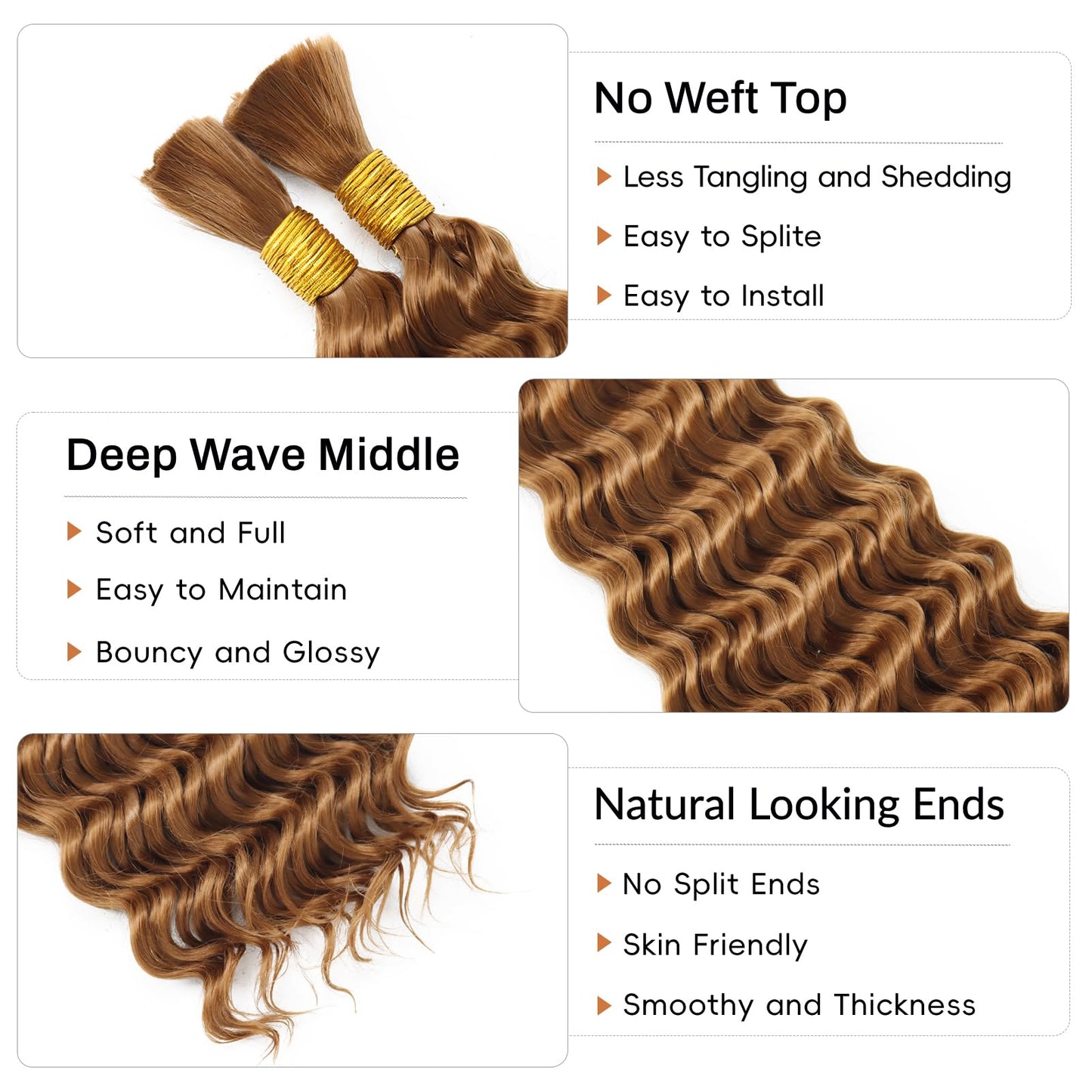 Dorsanee Deep Wave Bulk Hair for Braiding 18 Inch 2 Bundles 200g Brown Curly Braiding Hair for Boho Braids No Weft Wet and Wavy Braiding Hair Extensions (#30,100g/bundle)