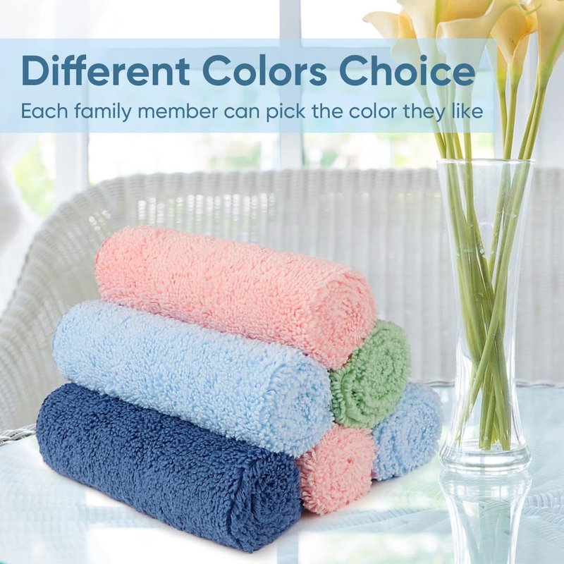 HOMEXCEL Wash Cloths, Quick Drying Face Towel for Showering, Super Absorbent Washcloths for Body Face, All-Occasion for Bathroom Gym Spa Travel, Pink/Light Blue/Green/Navy Blue
