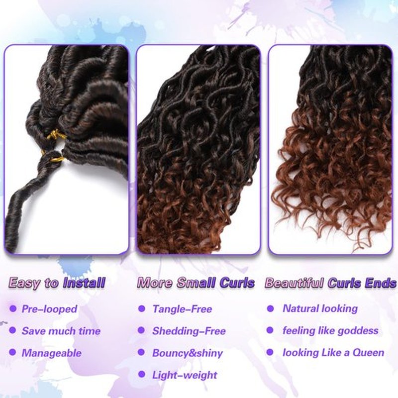 Goddess Locs Crochet Hair 12Inch 6Packs Curly Faux Locs Crochet Hair River Locs Goddess Wavy Crochet With Short Curly Hair Bohemian Hippie Locs Crochet Braids Synthetic Hair Extension For Black Women