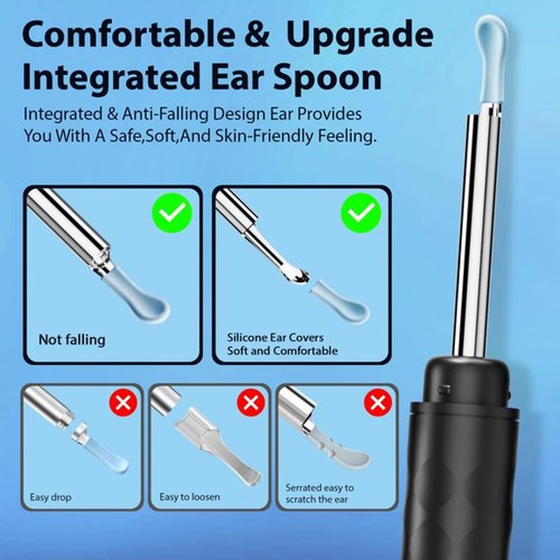 FINSOFT Ear Wax Removal Tool Camera, Ear Cleaner with Camera, Ear Wax Removal Cleaning Kit with 1296P HD Camera and 6 LED Lights, Earwax Removal Kit with 10 Ear Pick for iOS and Android, Black