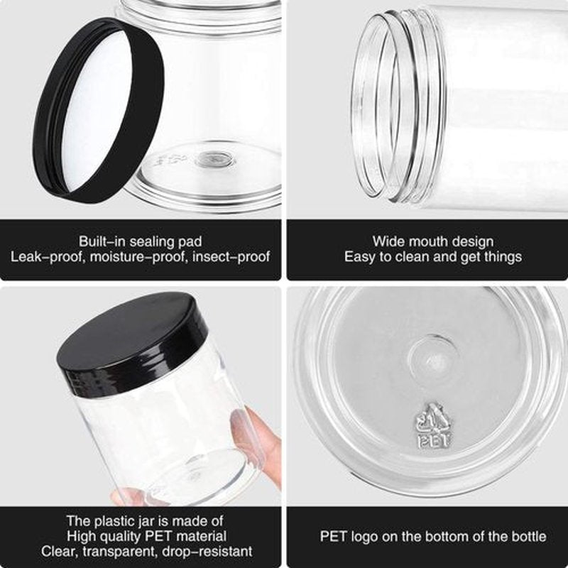 Hajoyful Plastic Jars with Lids 8OZ 36PCS,Small Cosmetic Slime Containers Clear Travel Round Jars Empty Refillable Sample Containers Leak Proof Pot Jars with Black Lids for Lotion, Cream, Cosmetics