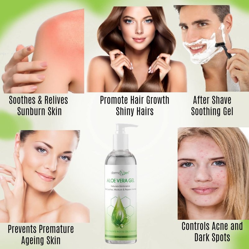 DERMAXGEN Aloe Vera Gel with Witch Hazel, Vitamin C, and Vitamin E - Skin Soothes, Moisture, and Repair Formula for Face and Body - Nutrient-Rich, Cold Pressed, Organic 100% Pure Aloe Vera