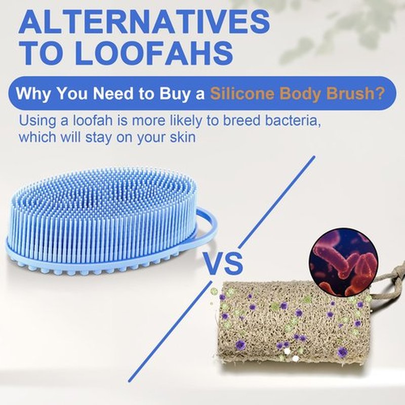 Metene 2 Pack Silicone Exfoliating Body Scrubber with Loop, Body Scrubber for Men and Women, Silicone Loofah for Shower, Soft Silicone Body Scrubber for Shower and Bath Skincare Routine(Blue)